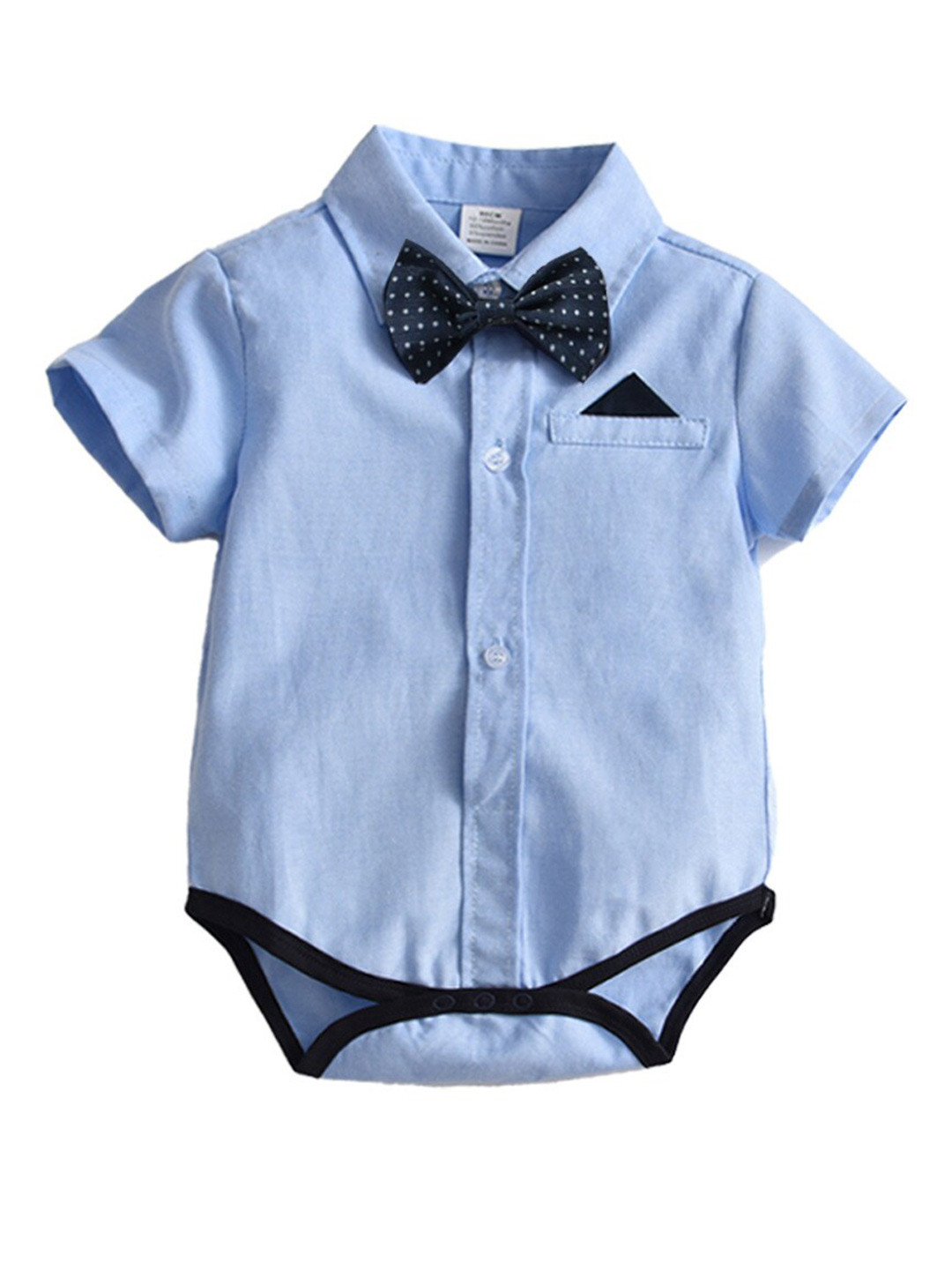 StyleCast Boys Blue Shirt Collar Cotton Bodysuit With Bow