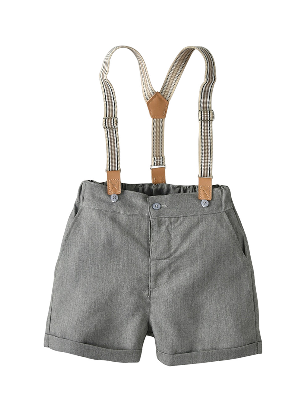 StyleCast Boys Grey Mid-Rise Loose Fit Rapid-Dry Cotton Denim Shorts With Suspender