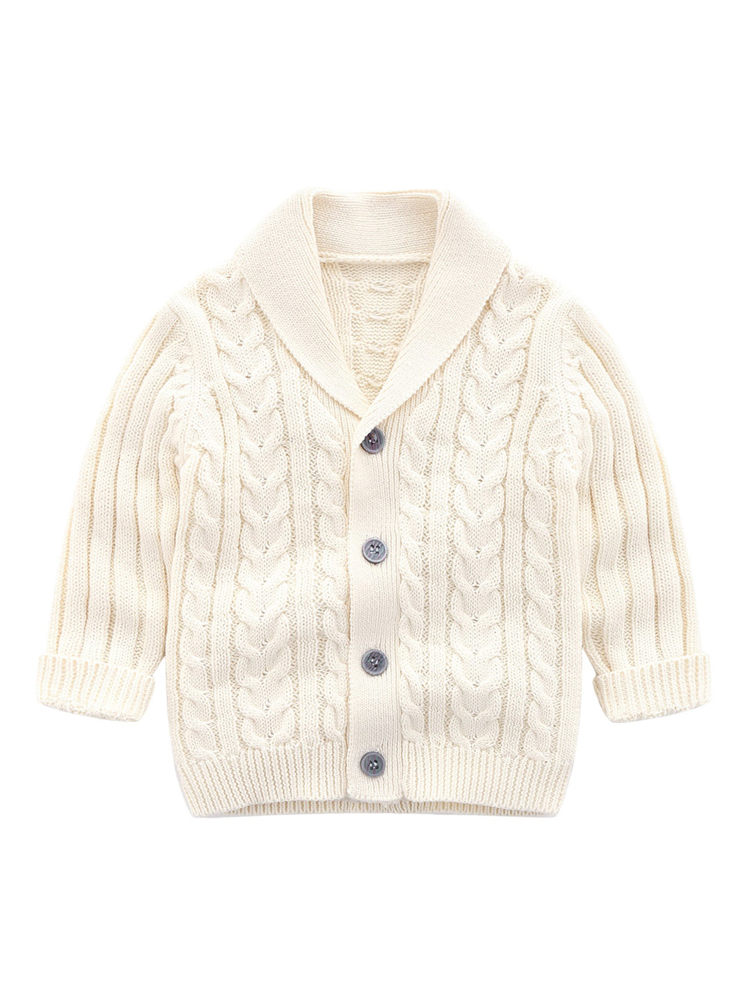 StyleCast Boys Cream-Coloured Cable Knit Self Design Shawl Collar Cotton  Cardigan Sweater