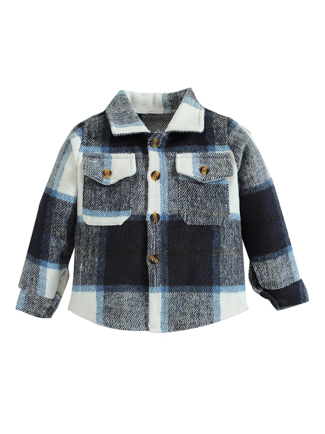 StyleCast Boys Black Checked Spread Collar Long Sleeve Cotton Casual Shacket
