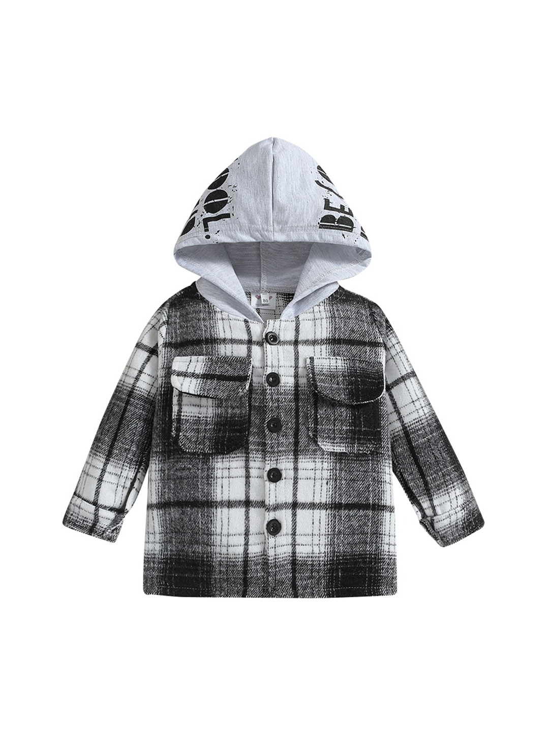StyleCast Boys Black Checked Windcheater Hooded Outdoor Cotton Tailored Jacket