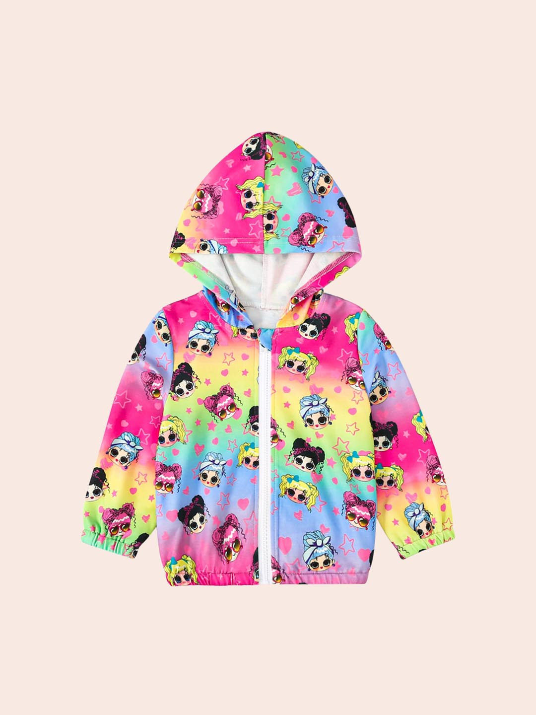 StyleCast Girls Pink Conversational Printed Hooded Open Front Jacket