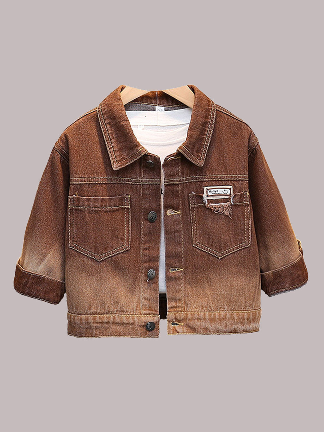 StyleCast Boys Brown Spread Collar Insulator Denim Jacket