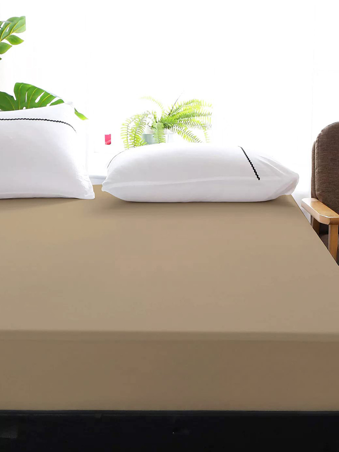 Jinaya's Beige Terry Fitted King Size Waterproof Mattress Protector