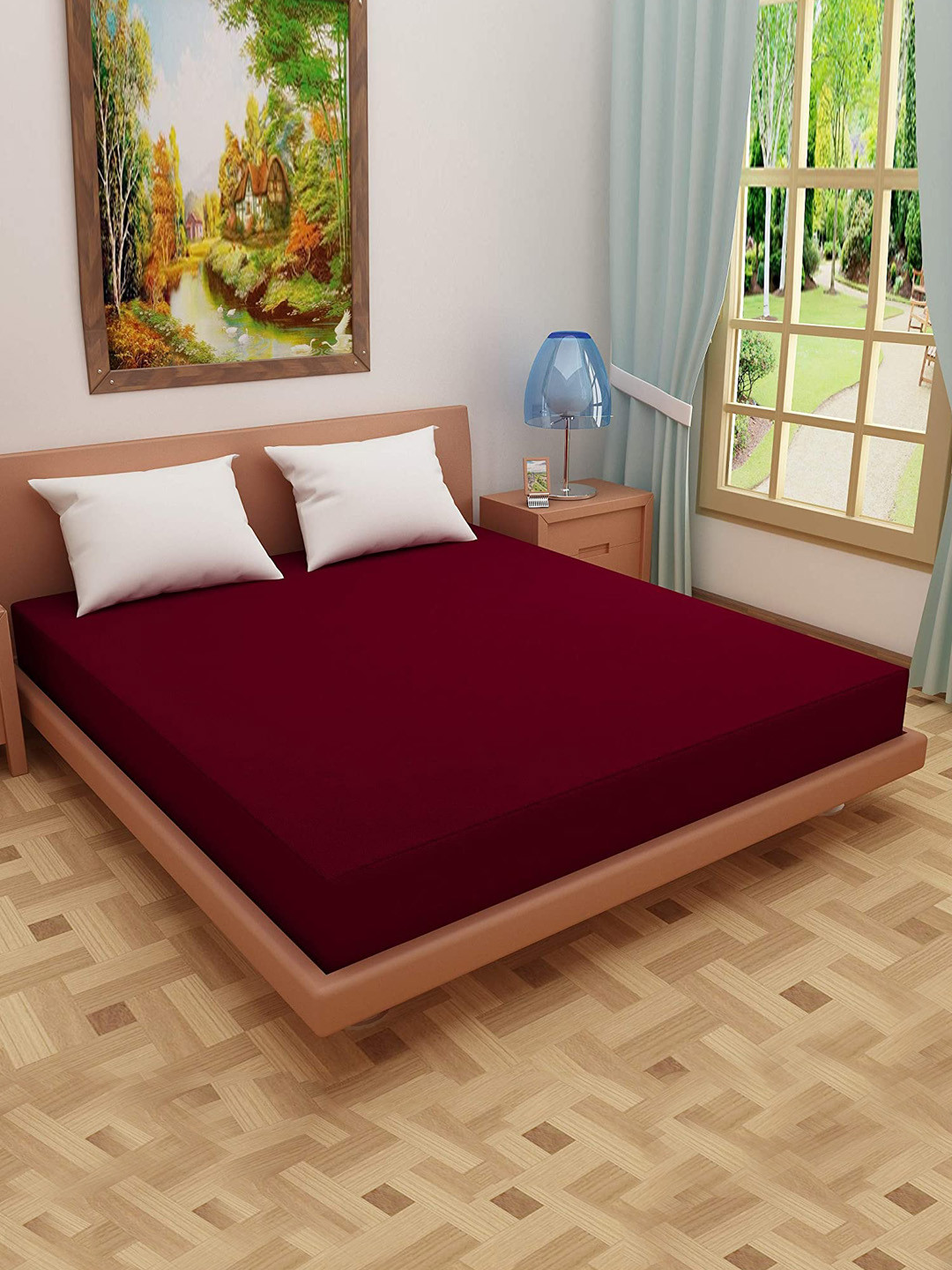 Jinaya's Maroon Solid Cotton Terry King Size Waterproof Mattress Protector