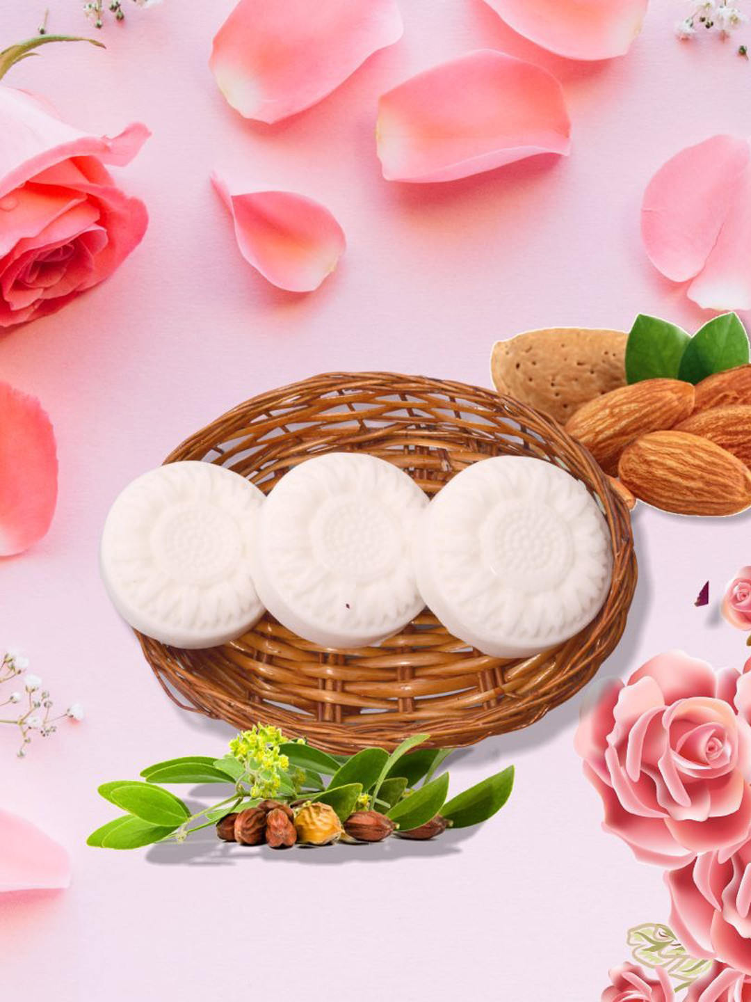 Lush Naturals 3-Pcs Goat Milk & Rose Soap With Jojoba - 100g Each