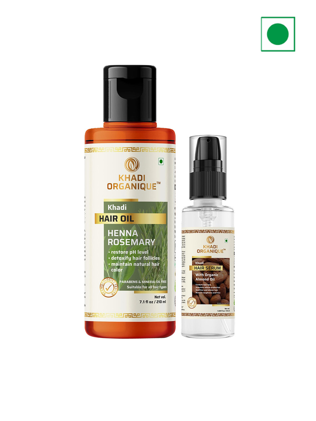Khadi Organique 2-Pcs Hair Oil - 210ml & Hair Serum - 50ml Combo