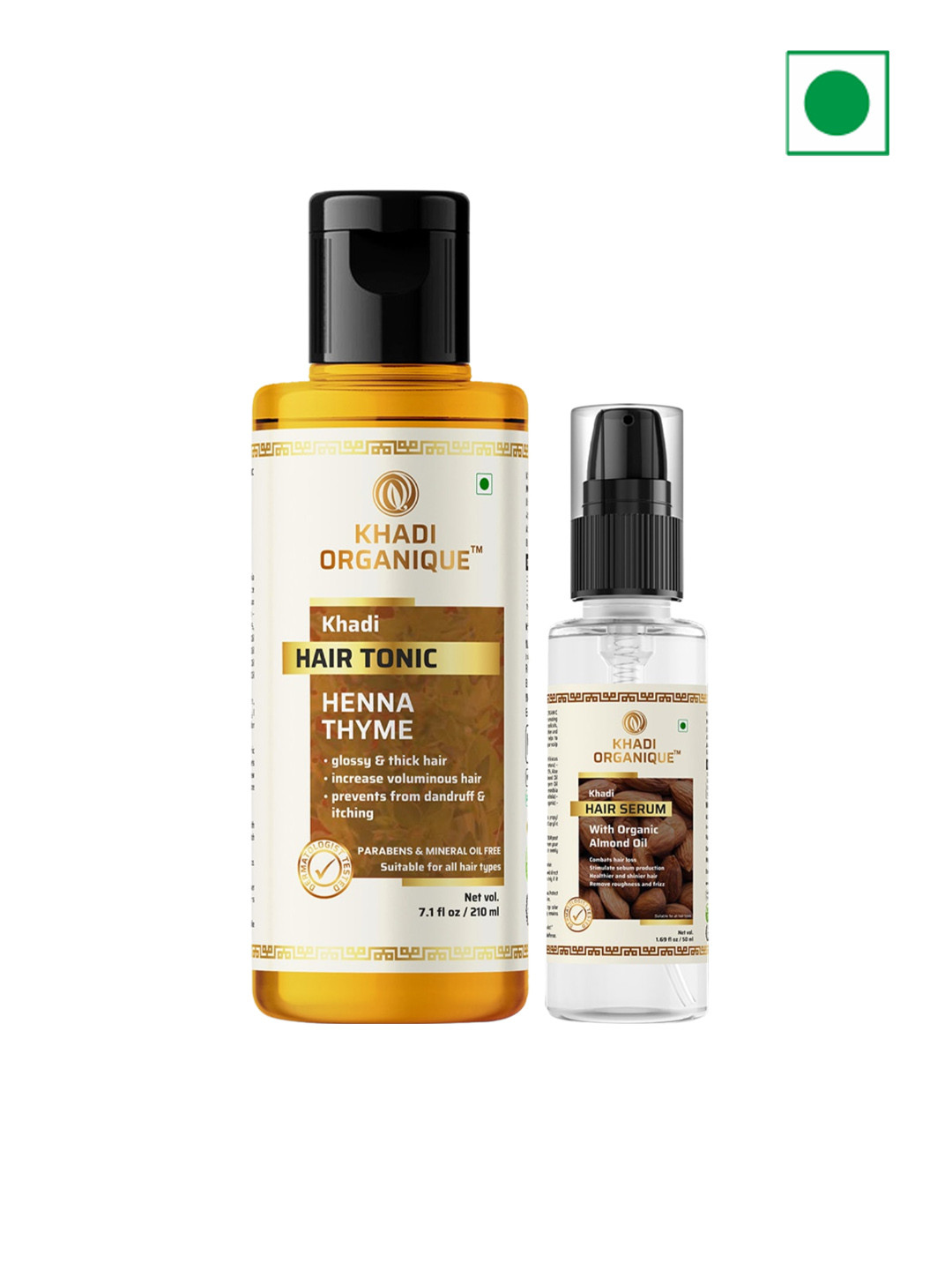 Khadi Organique 2-Pcs Henna Thyme Hair Tonic - 210ml & Hair Serum - 50ml Combo