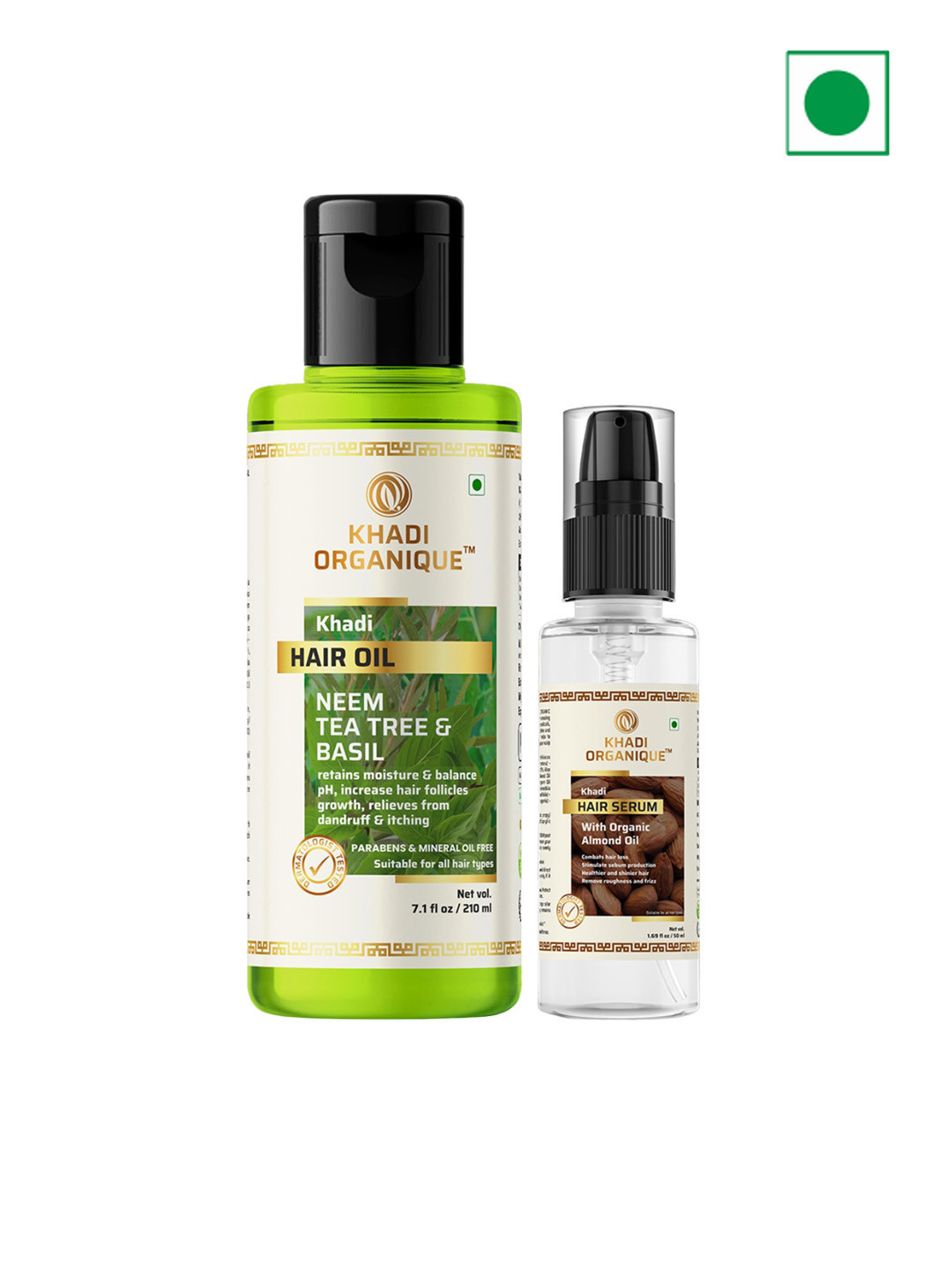 Khadi Organique 2Pcs Neem Tea Tree & Basil Hair Oil - 210ml & Hari Serum - 50ml Each