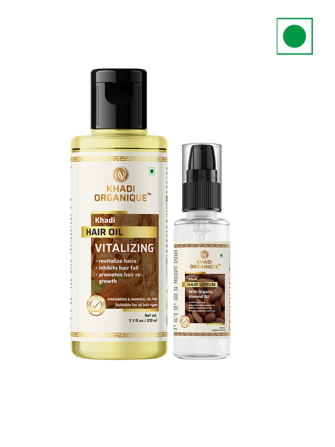 Khadi Organique 2-Pcs Vitalizing Hair Oil - 210ml & Hair Serum - 50ml Combo