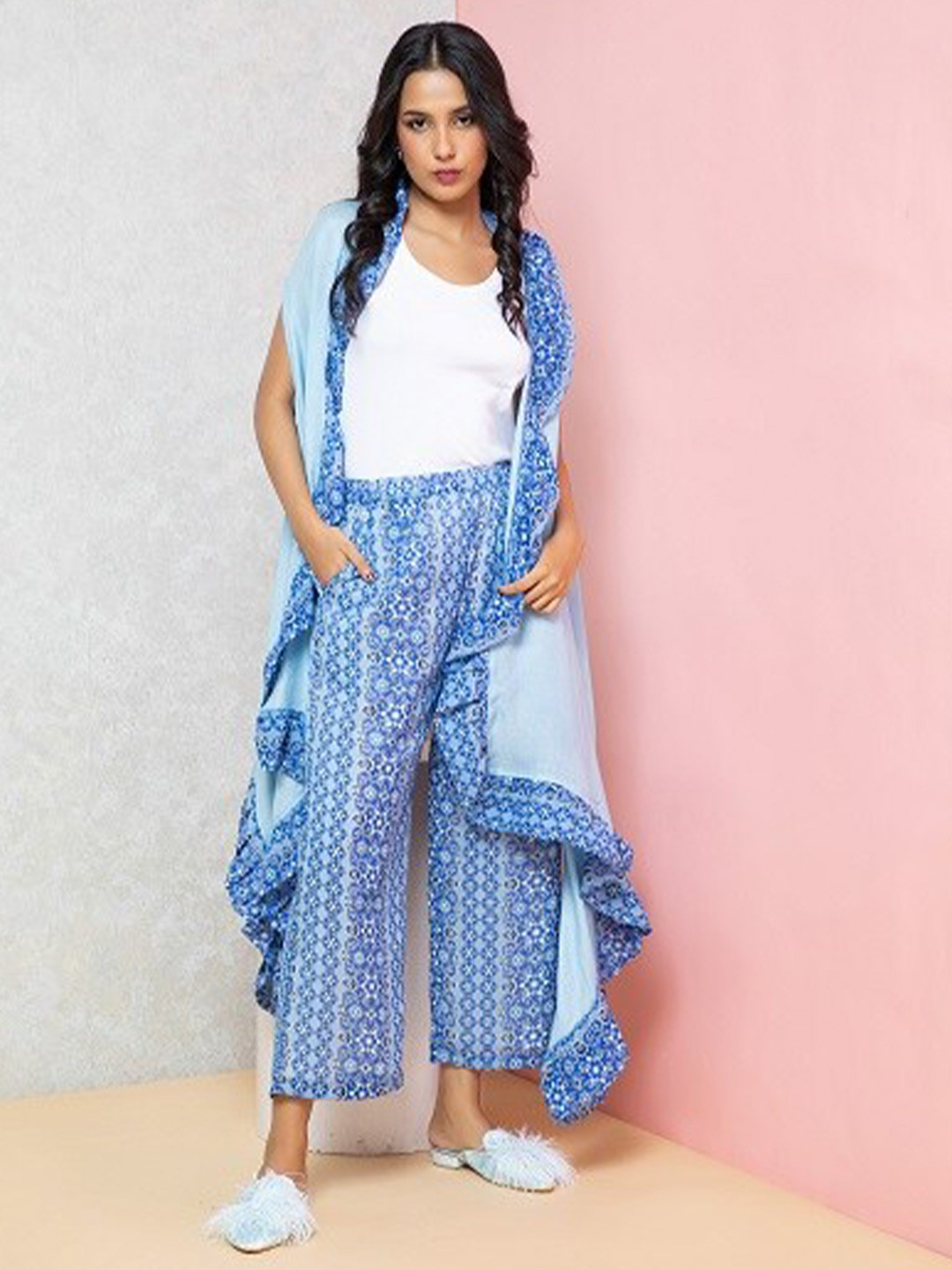 Rhe-Ana Printed Ruffles Shrug