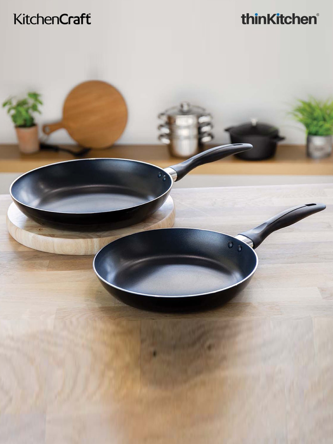 KitchenCraft Black 2 Pieces Aluminium Non-Stick Fry Pan Set