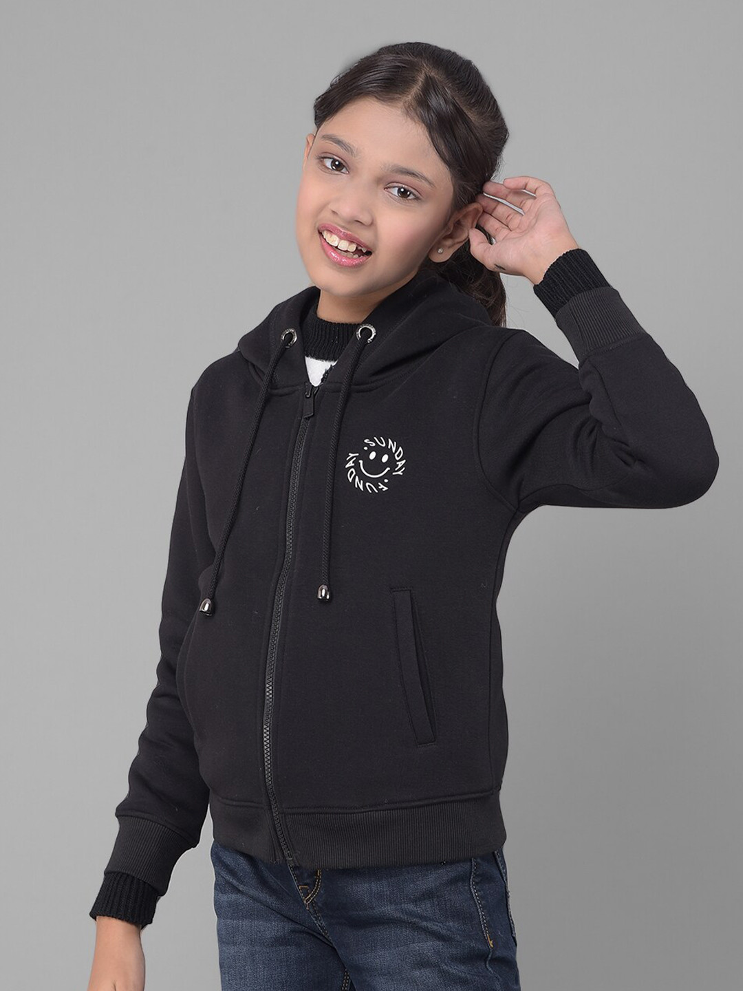 Crimsoune Club Girls Sunday Fun Day Printed Hood Front Open Sweatshirt