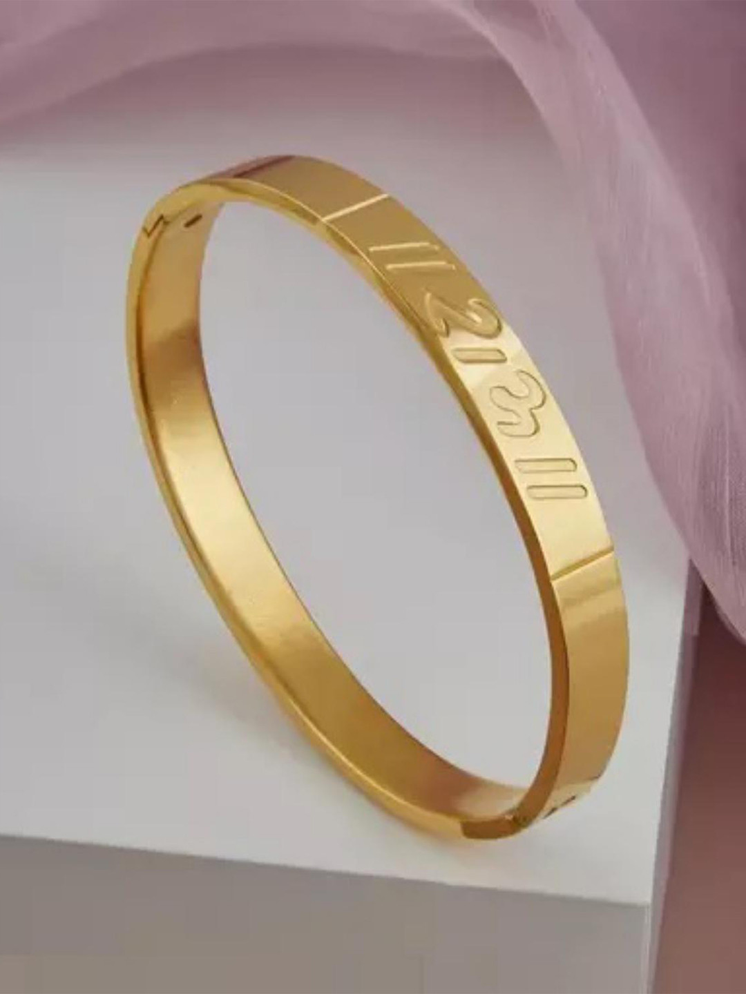 MYKI Ram Engraved Gold-Plated Bangle-Style Bracelet