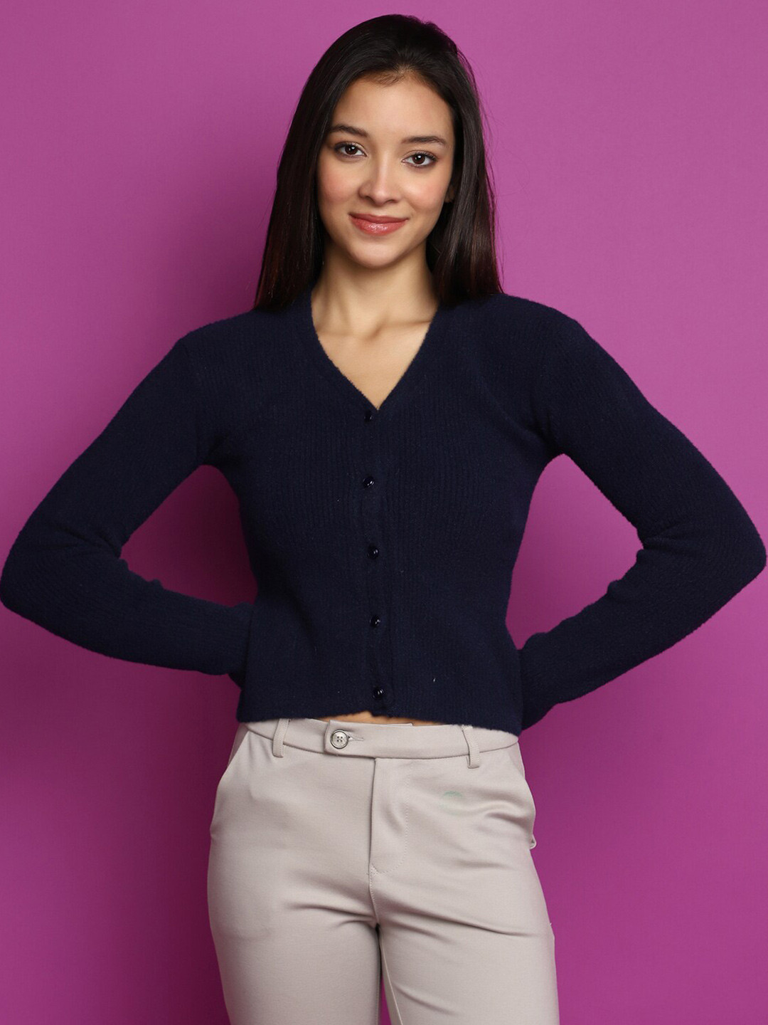 V-Mart Ribbed V-Neck Cotton Cardigan