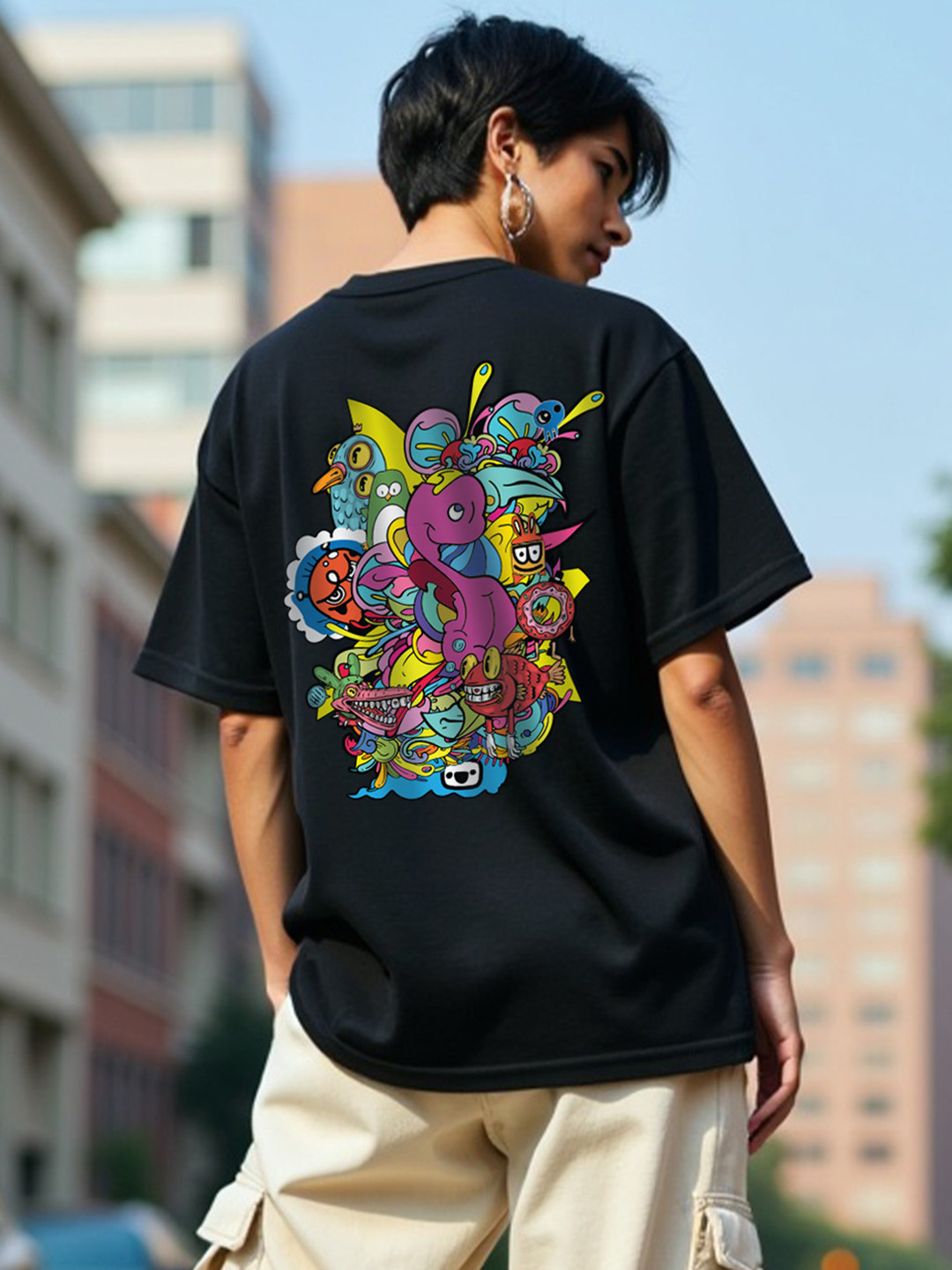 Mad Over Print Psychedelic Printed Cotton Oversized T-shirt