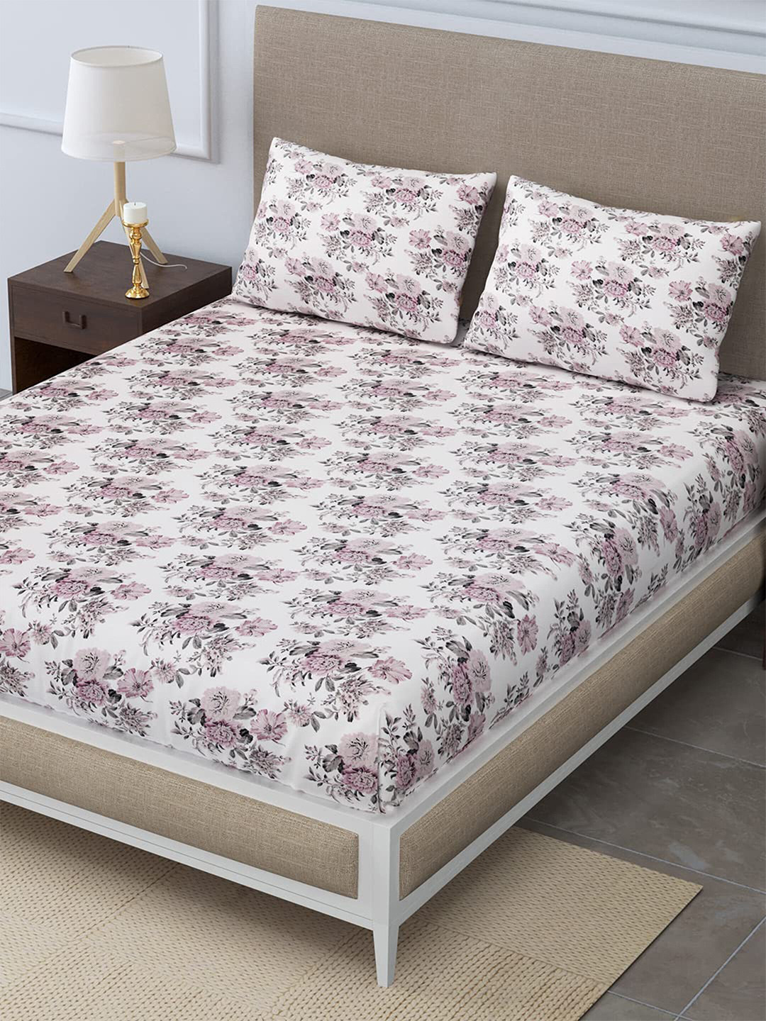 LINENWALAS Happy Sleeping White 2 Pcs Floral Cotton Reversible 300 GSM Double Bed Dohar