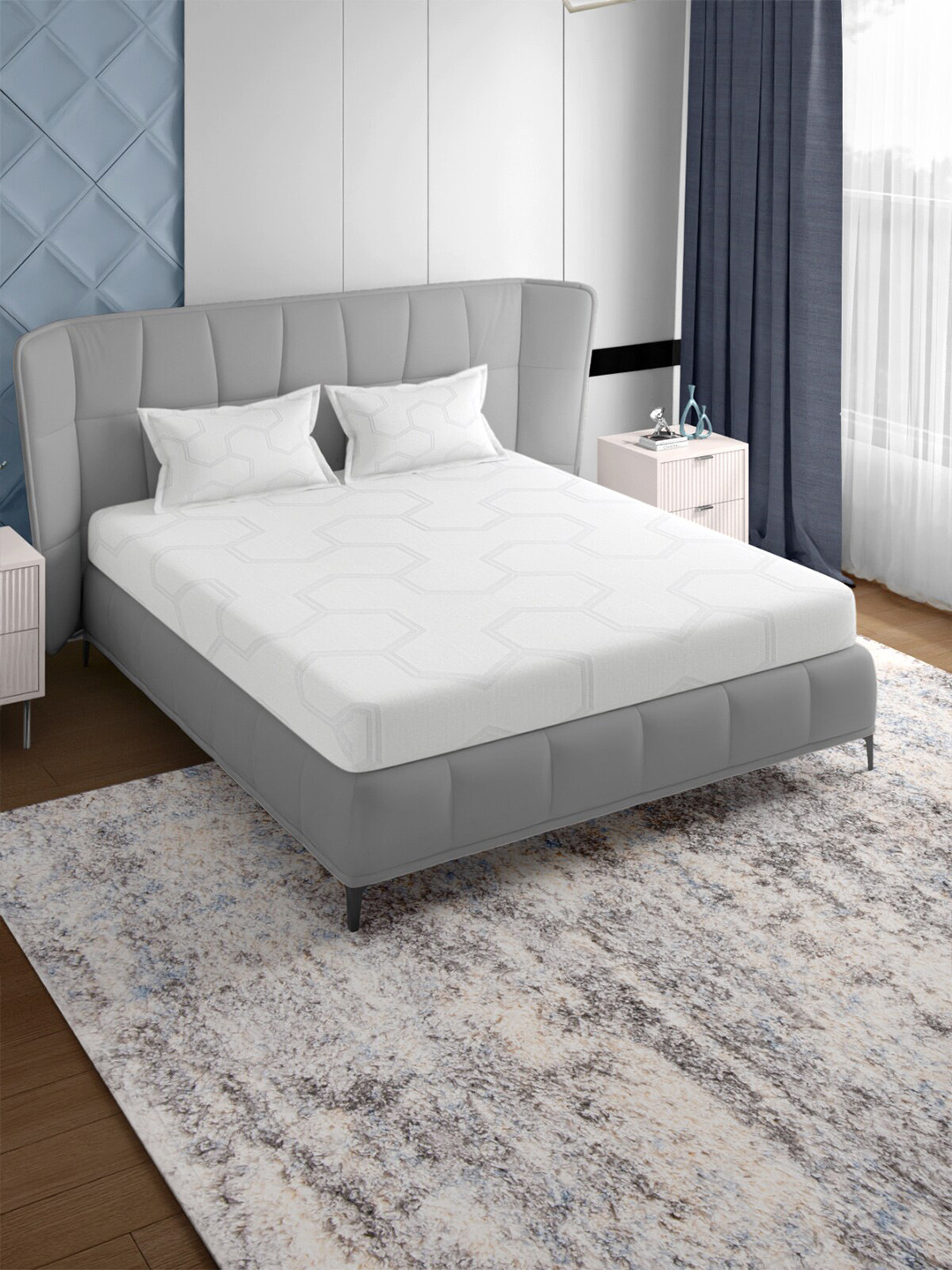PETAL HOME Jaquard White Geometric Cotton 500 TC King Bedsheet with 2 Pillow Covers-108 x 108 inches