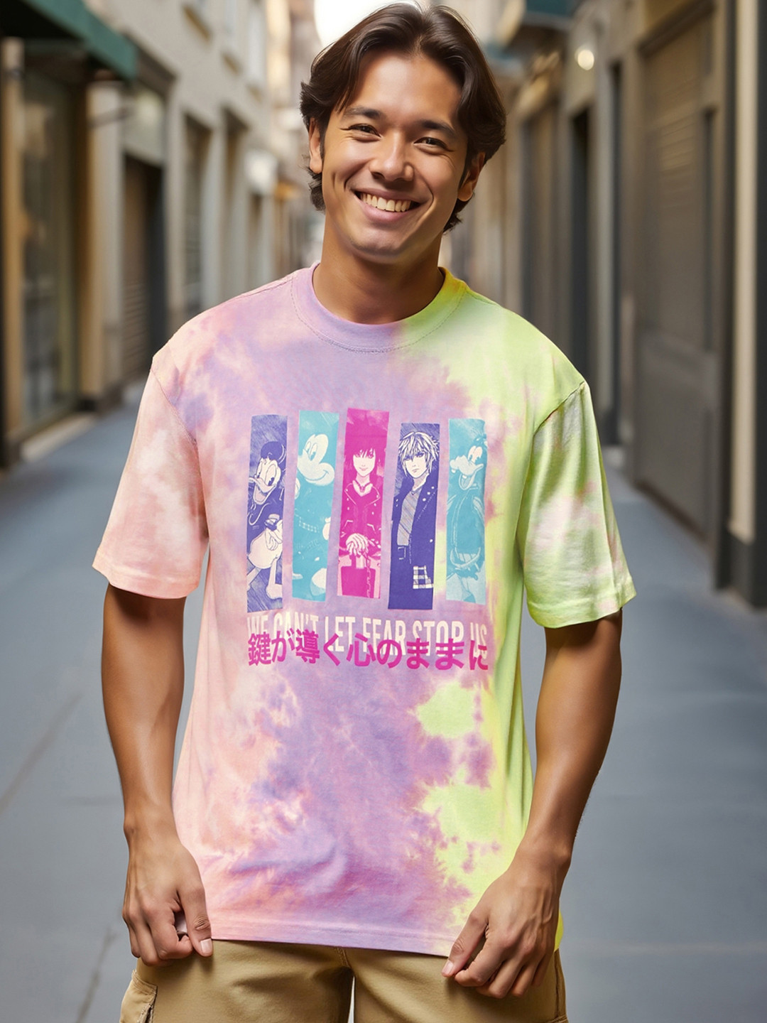 Bewakoof Disney Printed Drop-Shoulder Sleeves Oversized Cotton T-shirt