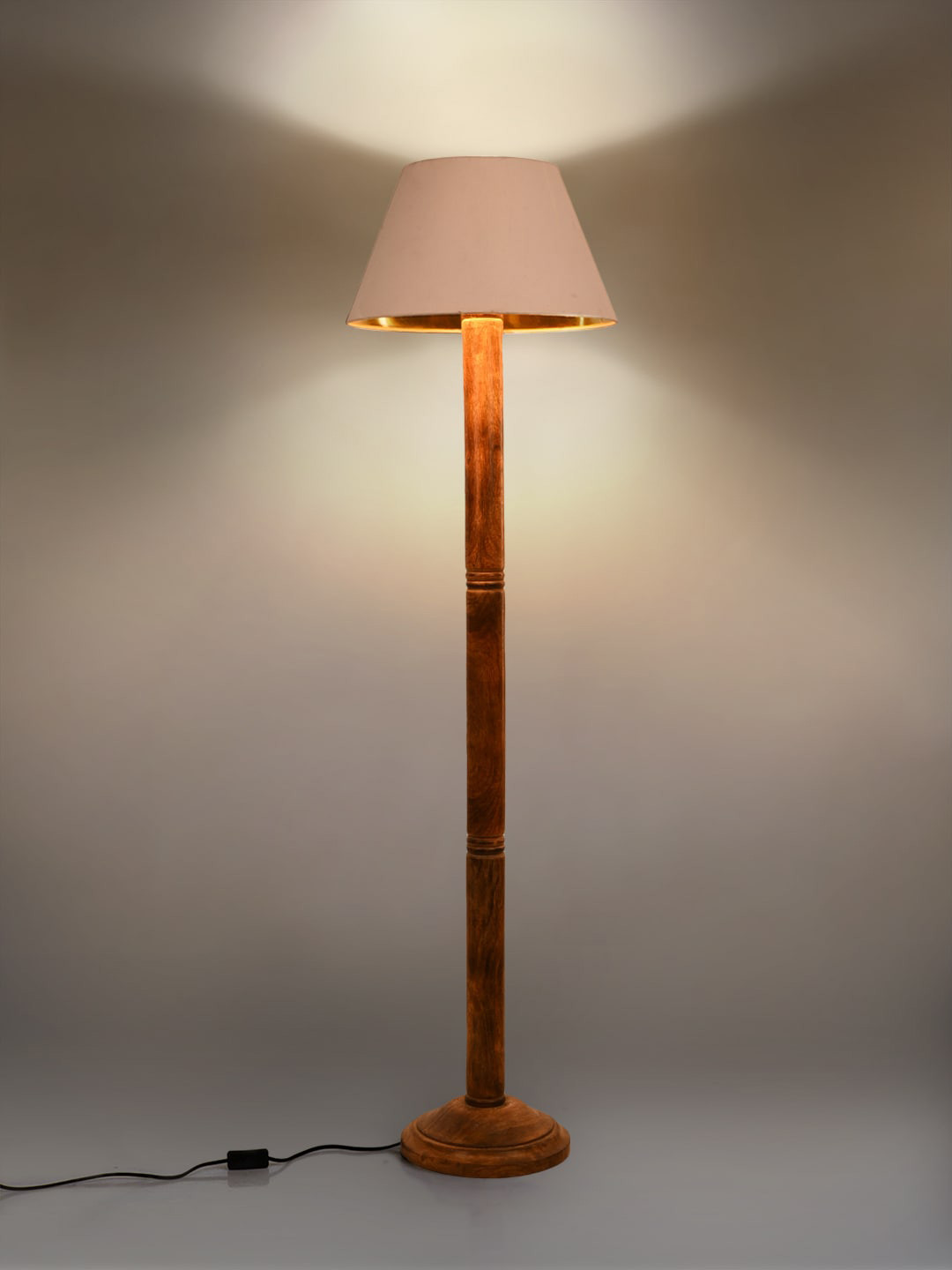 green girgit Brown & White Frustum Shape Floor Lamp With Taper Shade