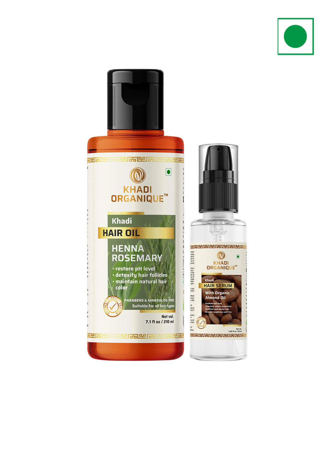 Khadi Organique 2-Pcs Henna Rosemary Hair Oil - 210ml & Hair Serum - 50ml Combo