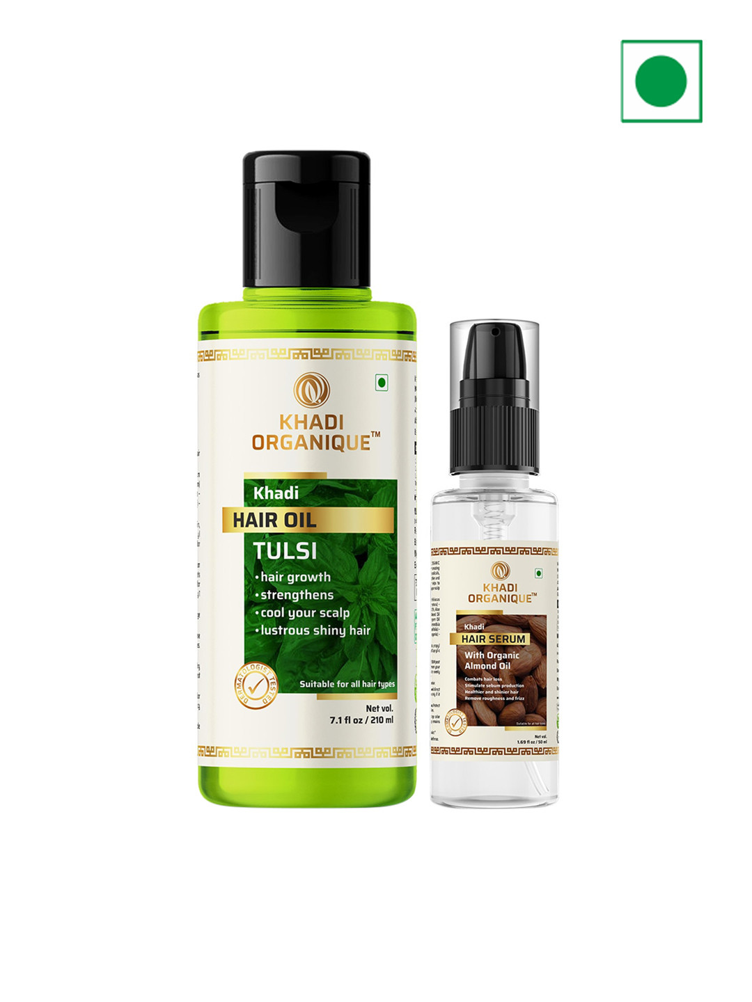 Khadi Organique 2-Pcs Tulsi Hair Oil - 210ml & Hair Serum - 50ml Combo