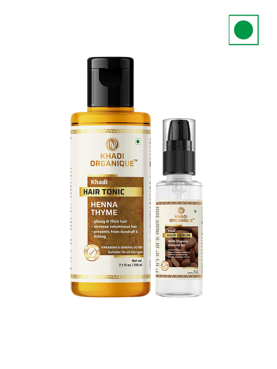 Khadi Organique 2-Pcs Henna Thyme Hair Oil - 210ml & Hair Serum - 50ml Combo