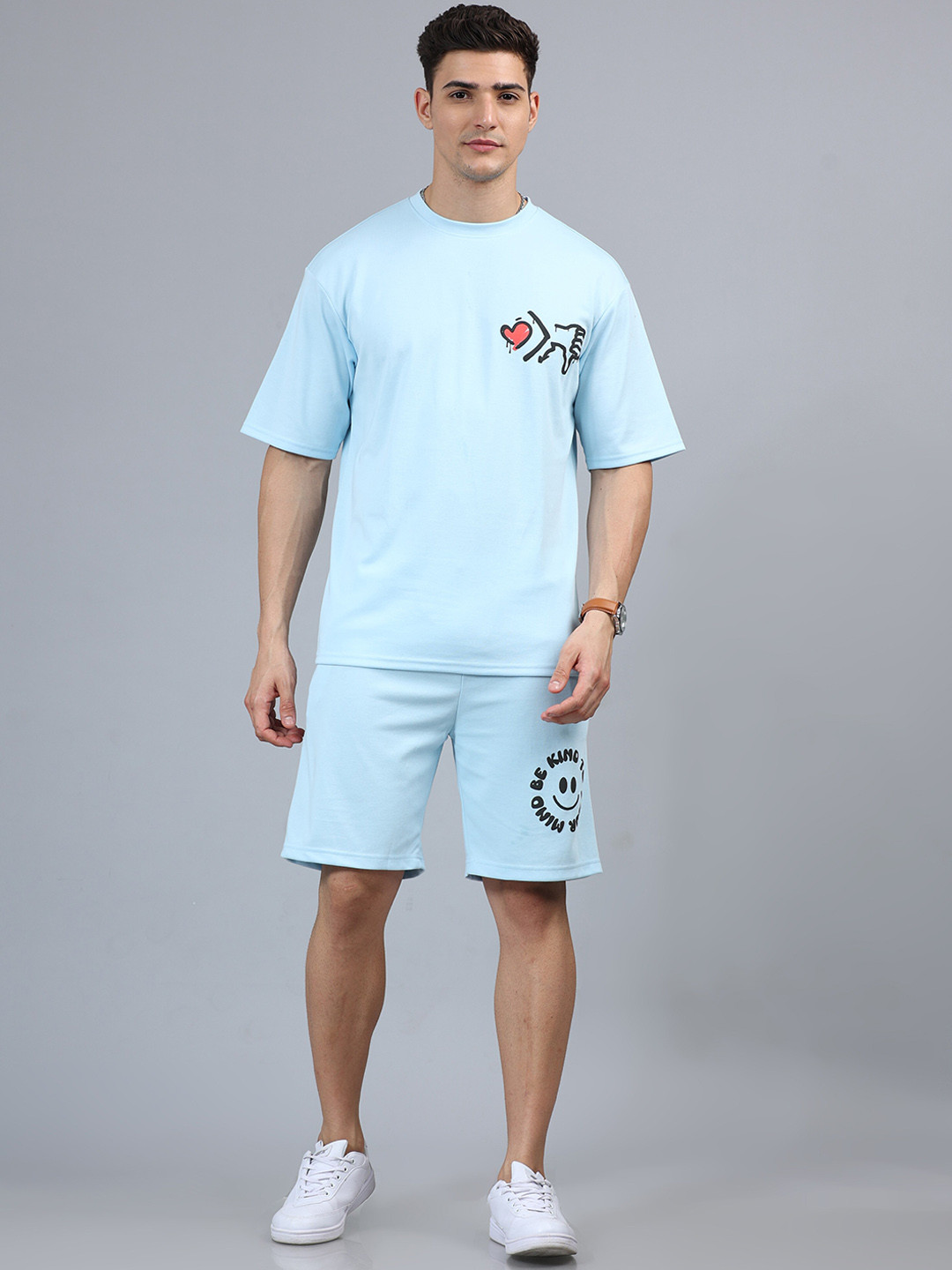 Bushirt Printed Oversized Pure Cotton T Shirt With Shorts