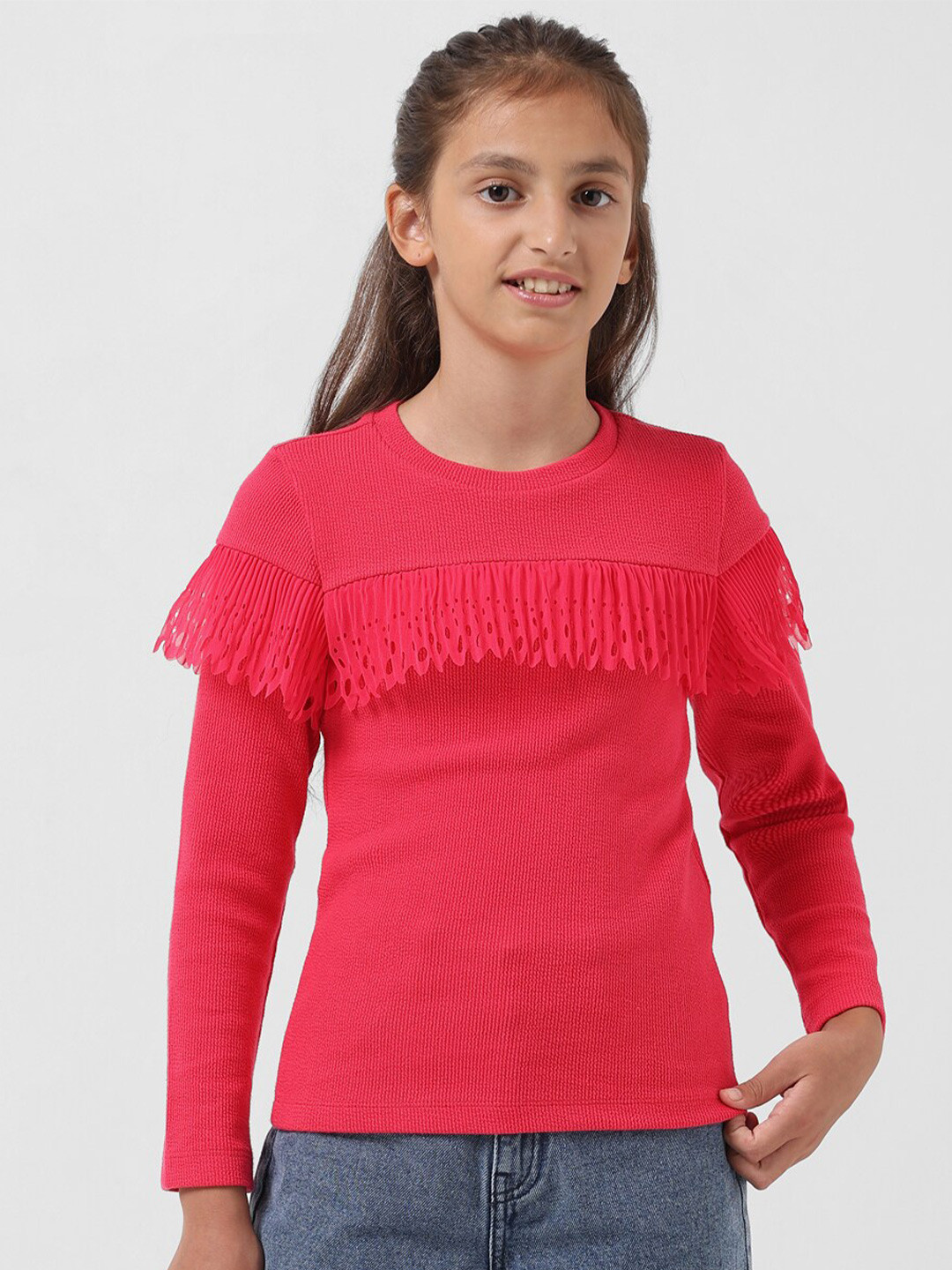 Vero Moda Girls Ribbed Round Neck Cut Outs Top