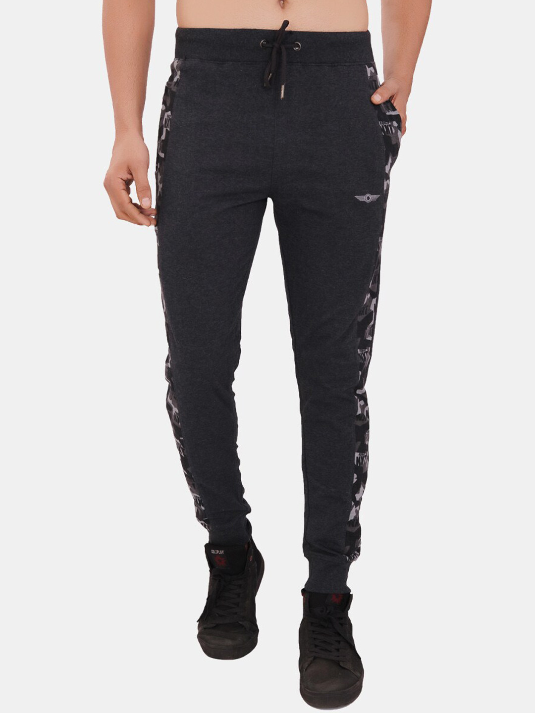 Force NXT Men's Super Combed Cotton Solid Joggers with Camouflage Side Stripe