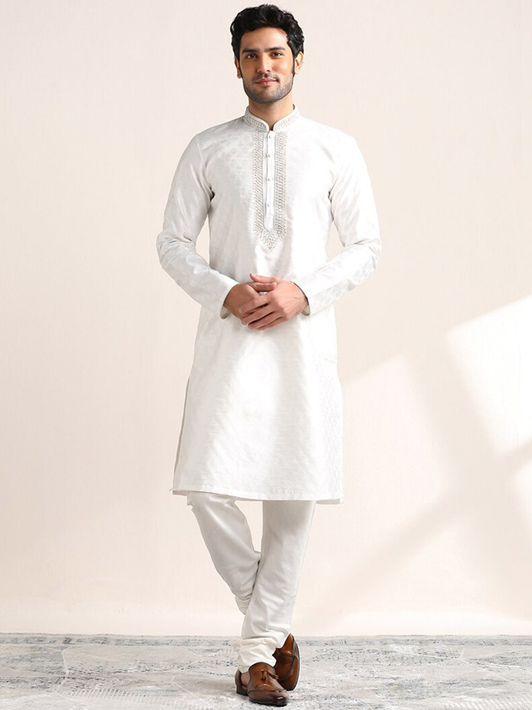 Twamev Ethnic Motifs Woven Design Thread Design Straight Kurta with Churidar