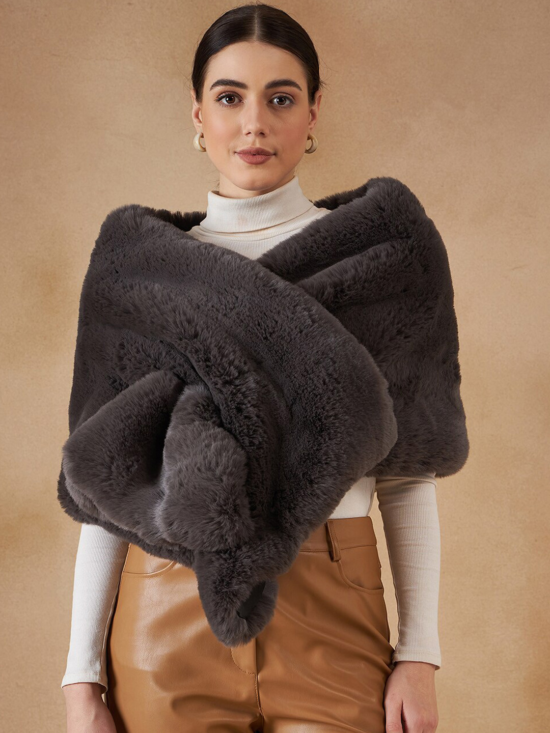 InWeave Faux Fur Cape Acrylic Shawl