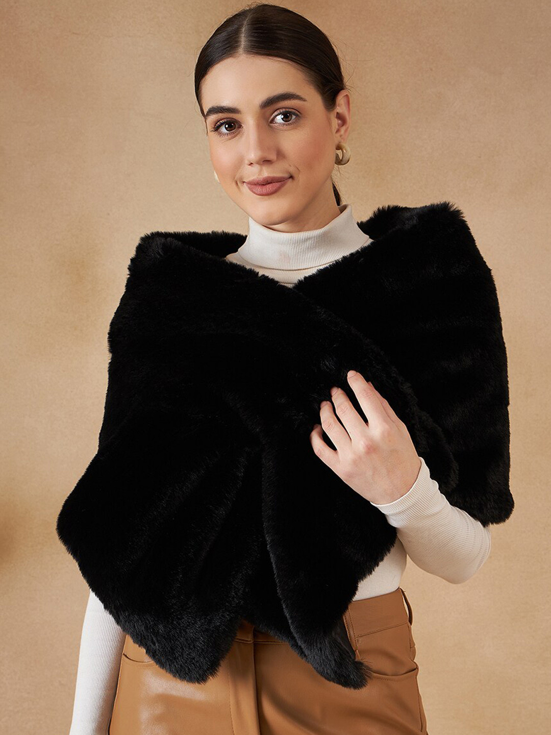 InWeave Faux Fur Cape Acrylic Reversible Shawl