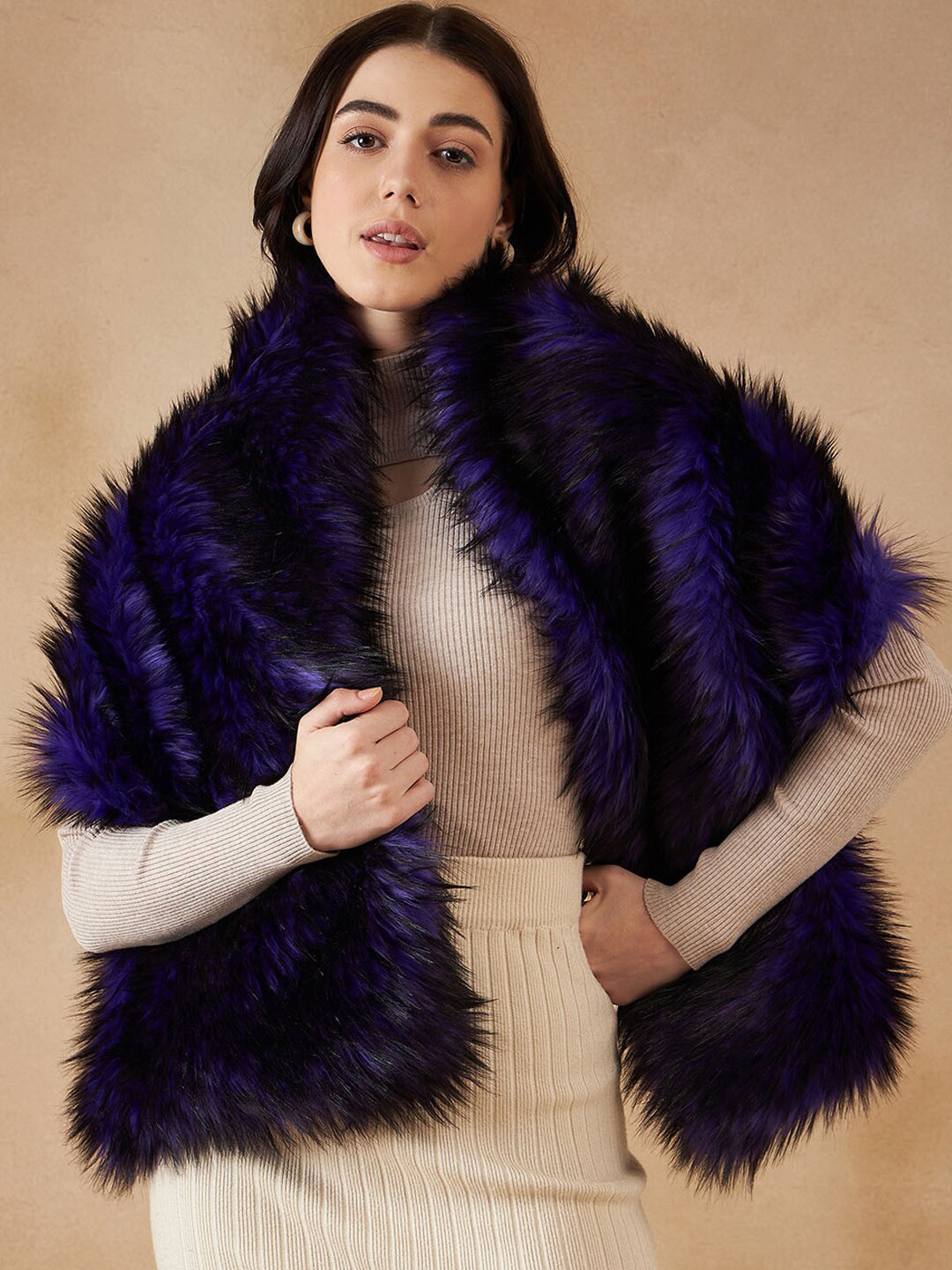 InWeave Faux Fur Cape Acrylic Reversible Shawl