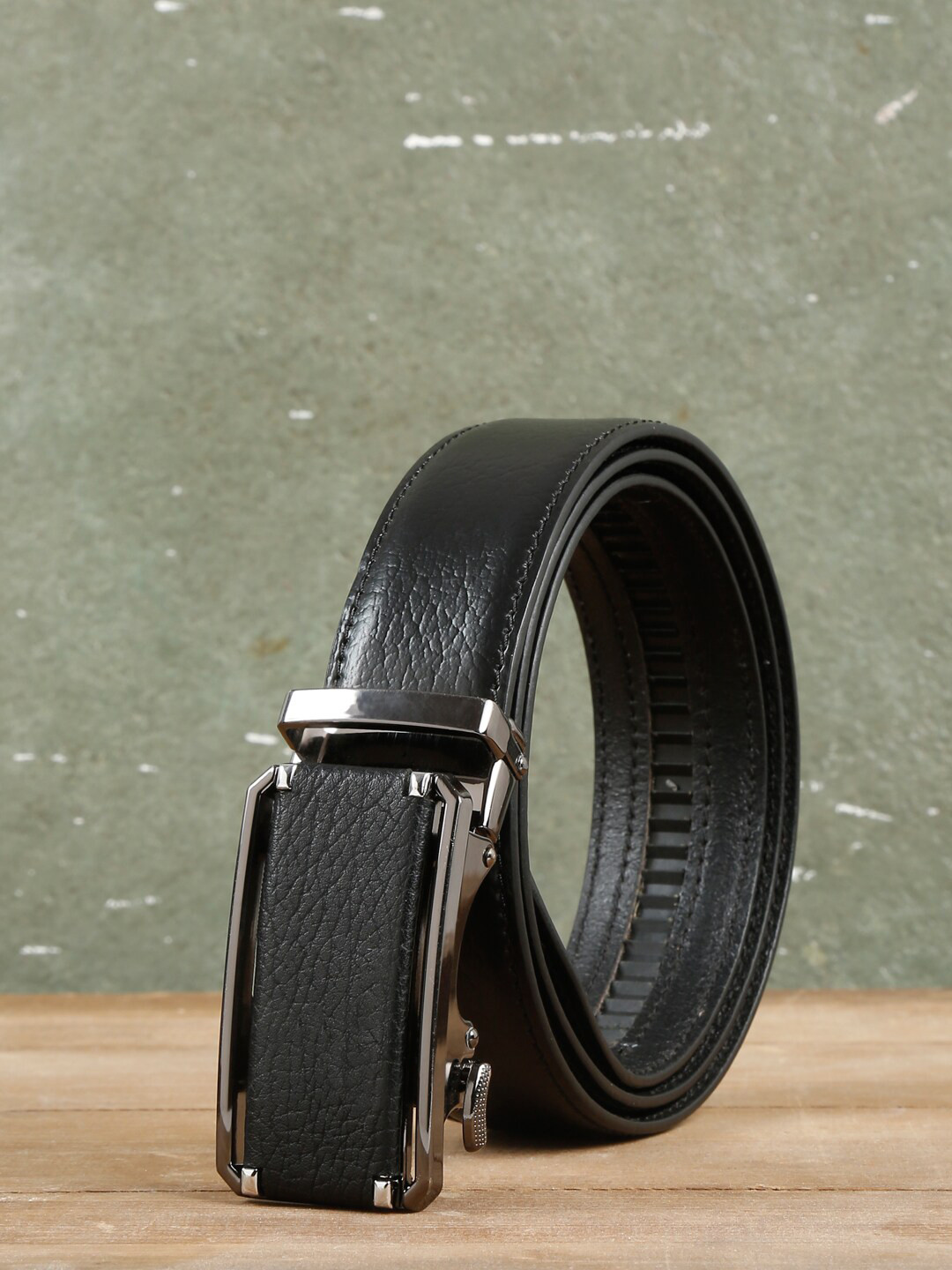 Teakwood Leathers Men Black Textured Leather Formal Belt