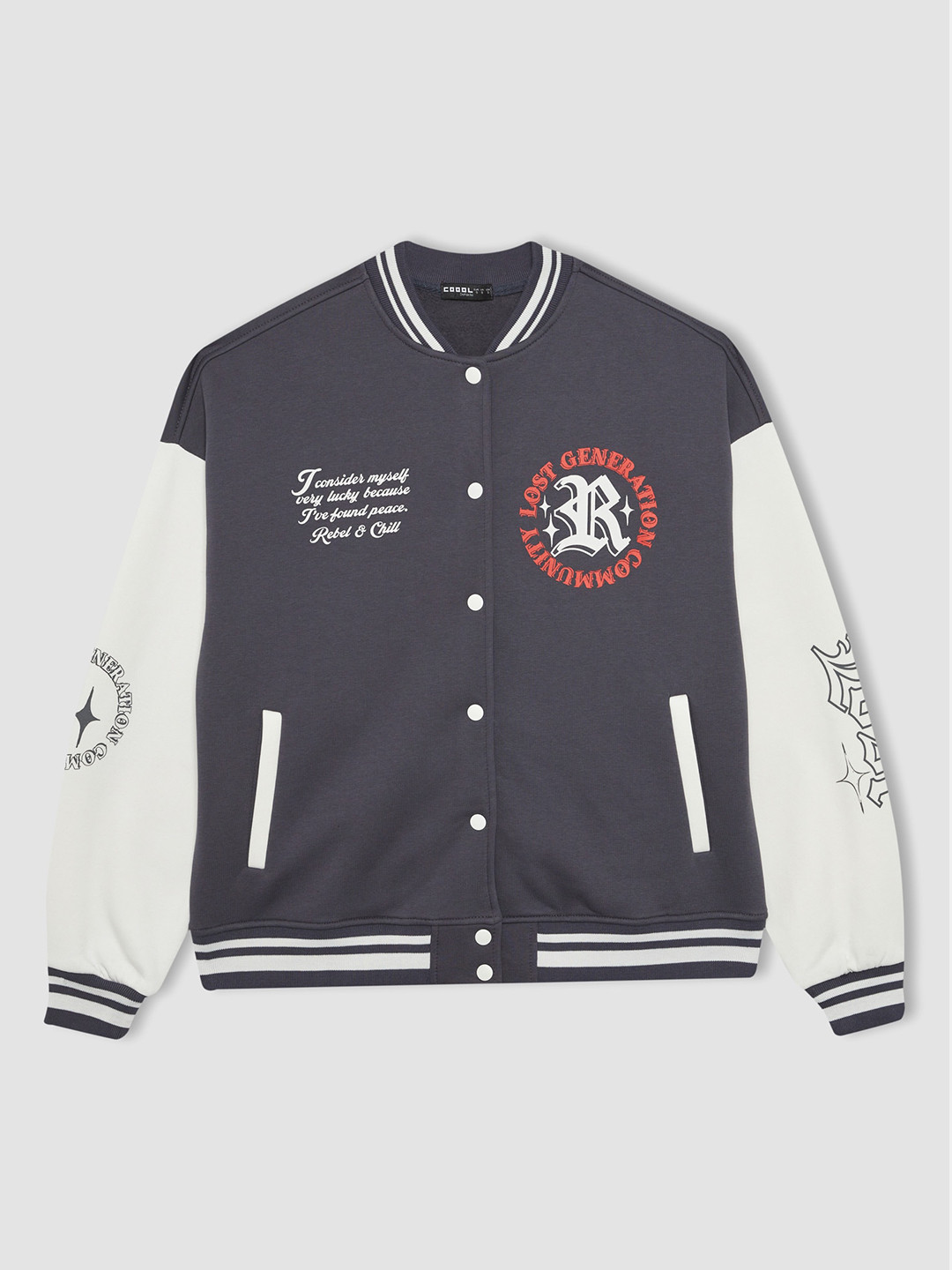 DeFacto Colourblocked Mandarin Collar Varsity Jacket