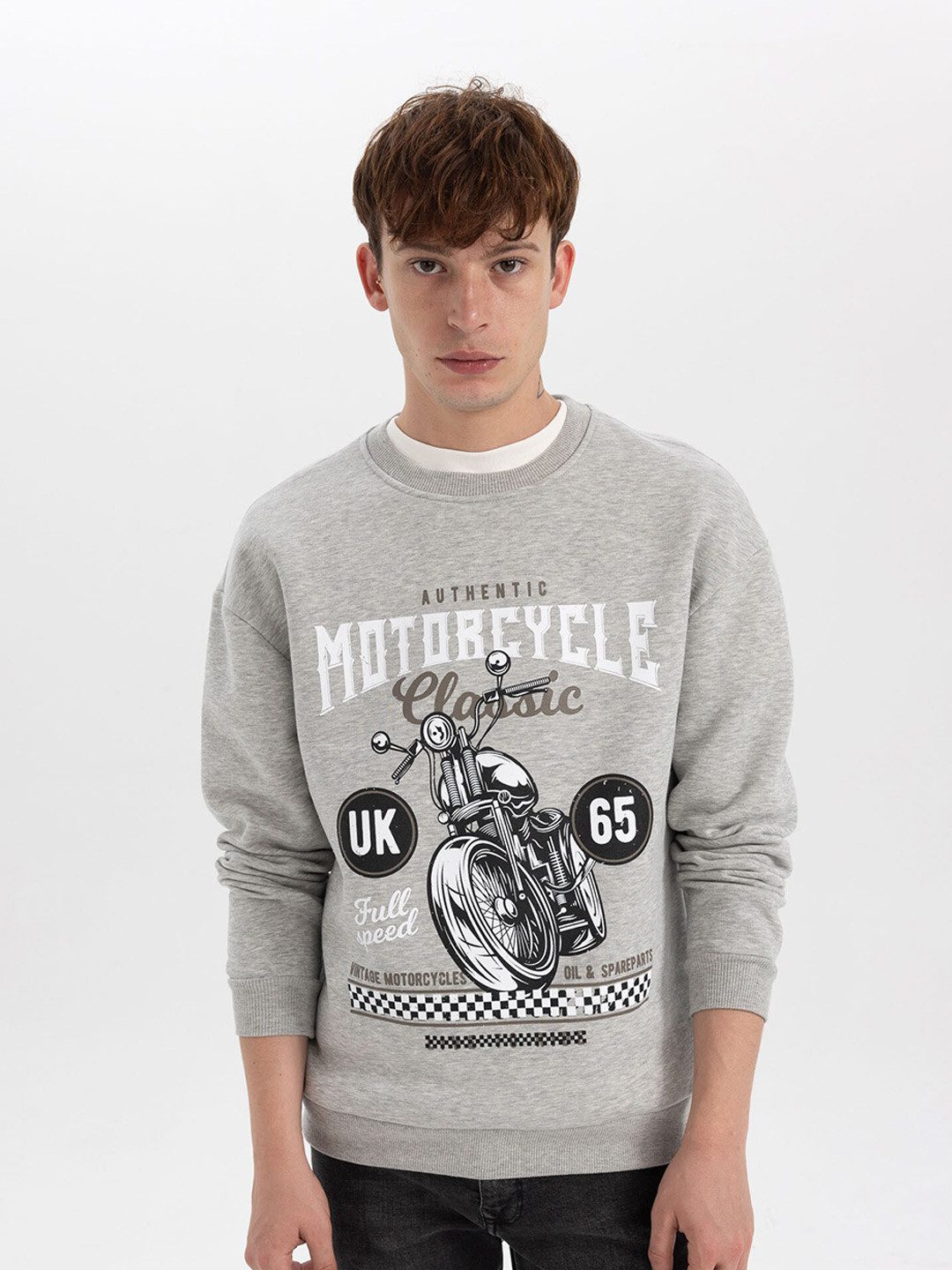 DeFacto Graphic Printed Ribbed Pullover Sweatshirt