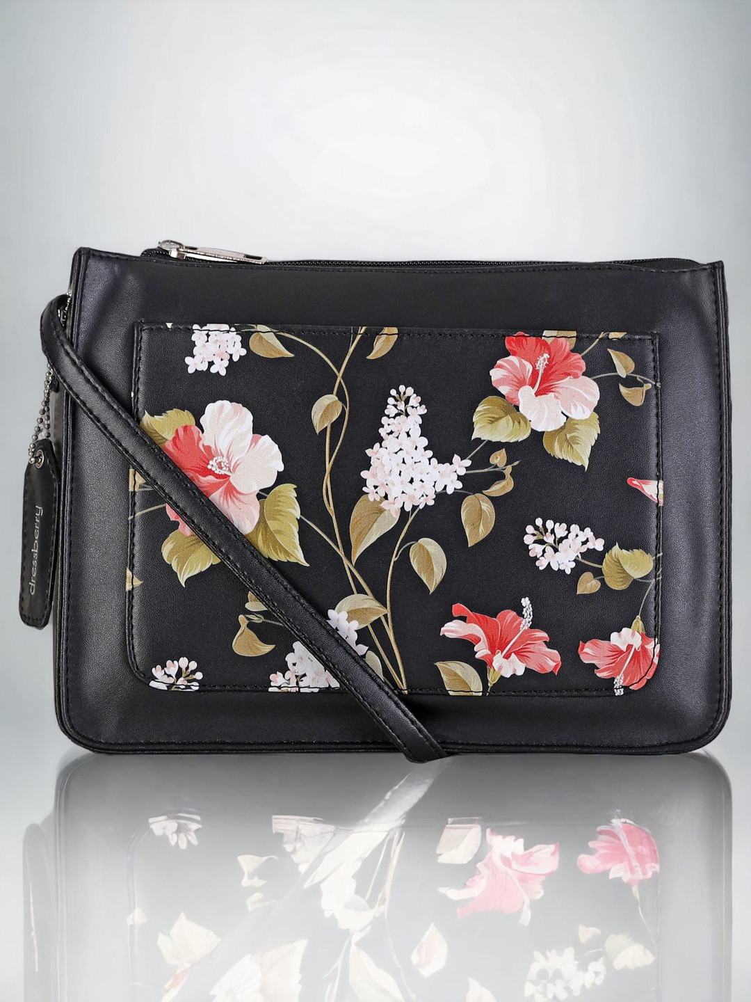Buy DressBerry Black Floral Printed Structured Sling Bag