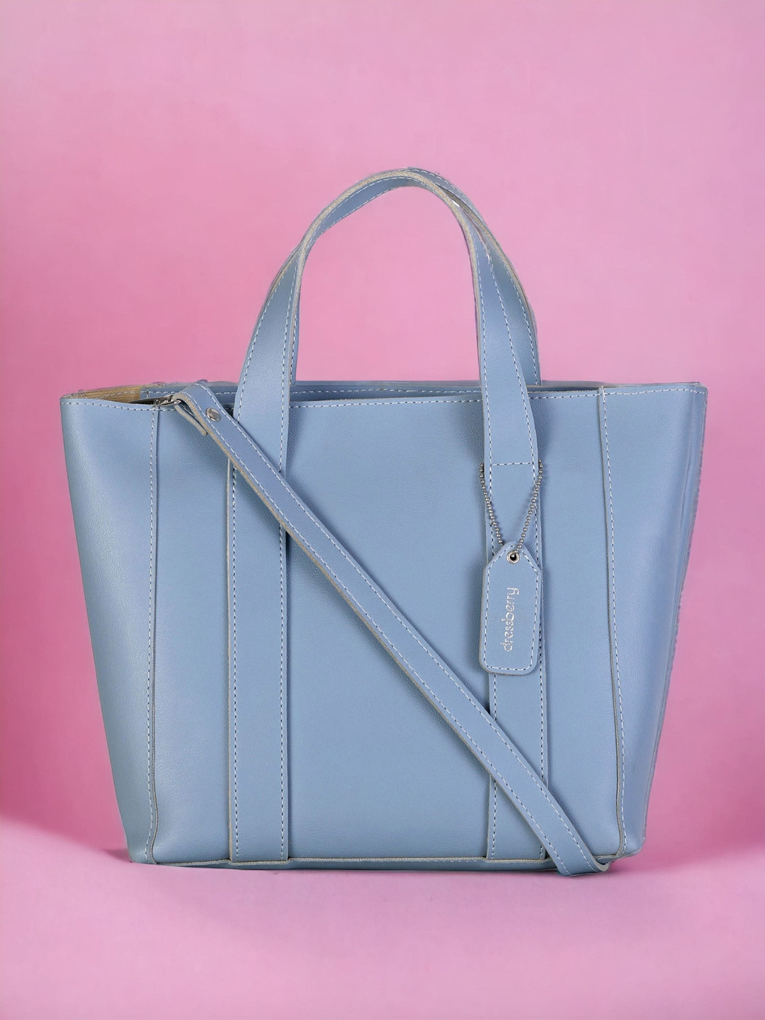 DressBerry Blue Oversized Structured Handheld Bag