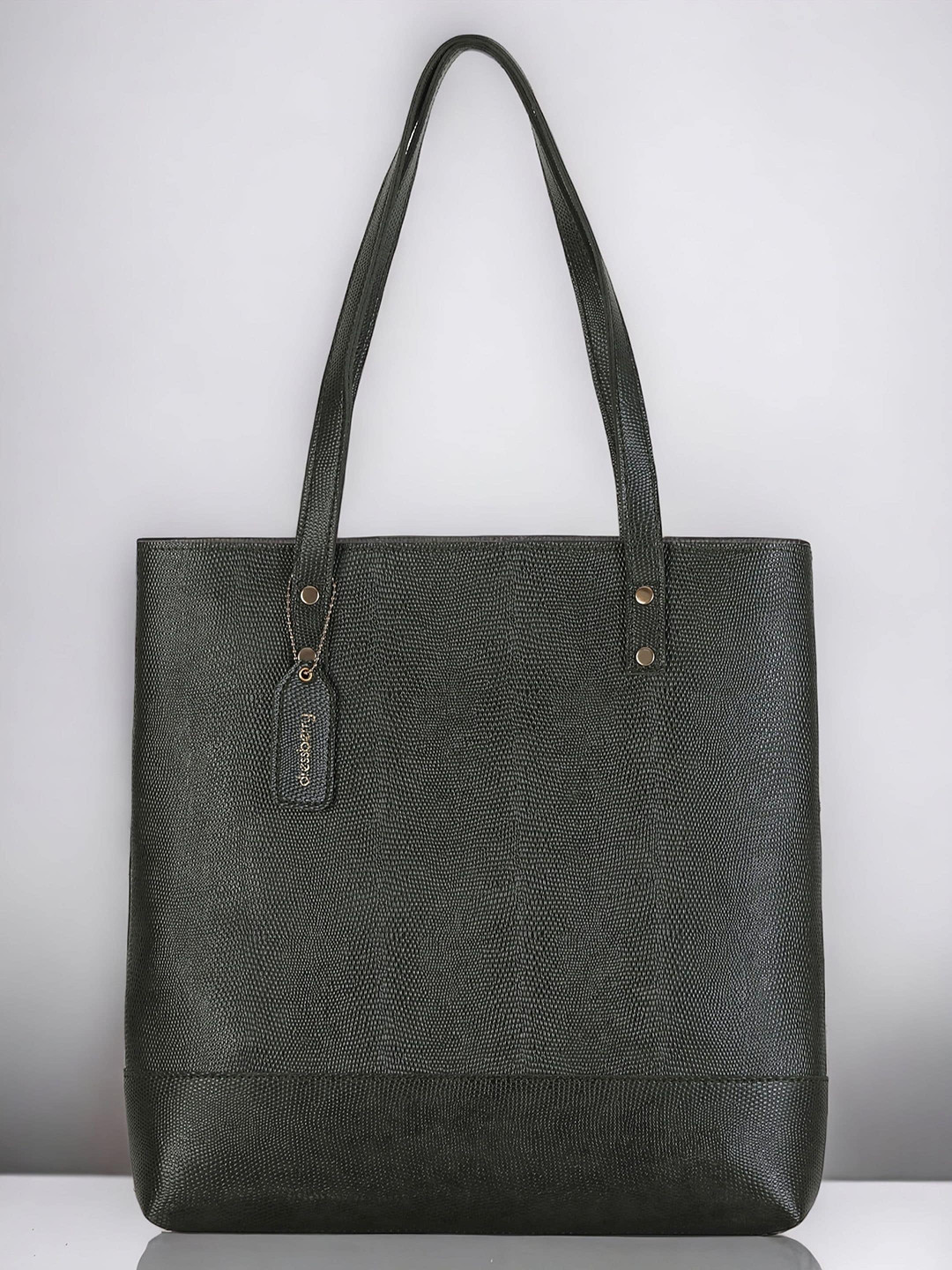 DressBerry Green Textured Oversized Shopper Shoulder Bag