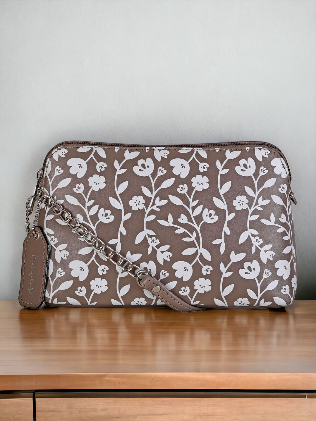 DressBerry Beige & White Floral Printed Structured Small Sling Bag