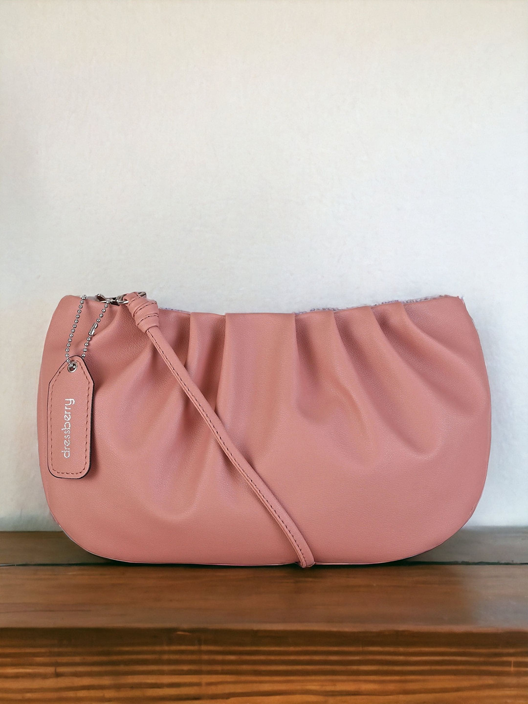 DressBerry Pink Small Half Moon Hobo Bag
