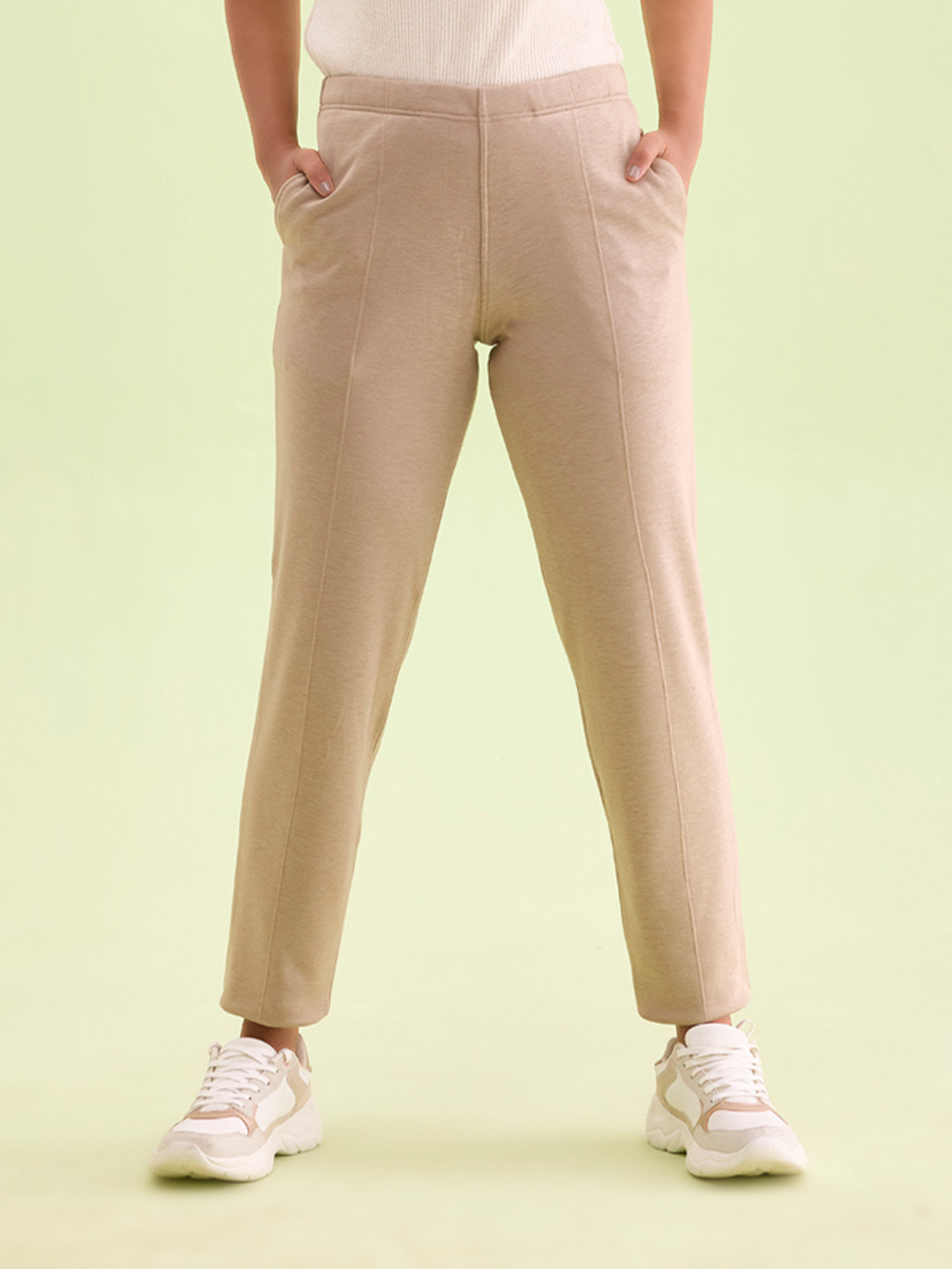 Go Colors Women Beige Tailored Tapered Fit Ultra Warm Regular Trouser