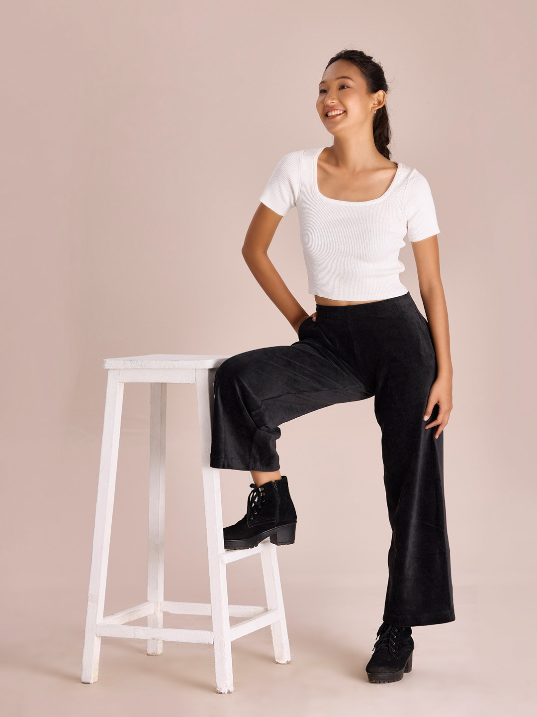 Go Colors Women Relaxed Loose Fit Corduroy Parallel Trousers