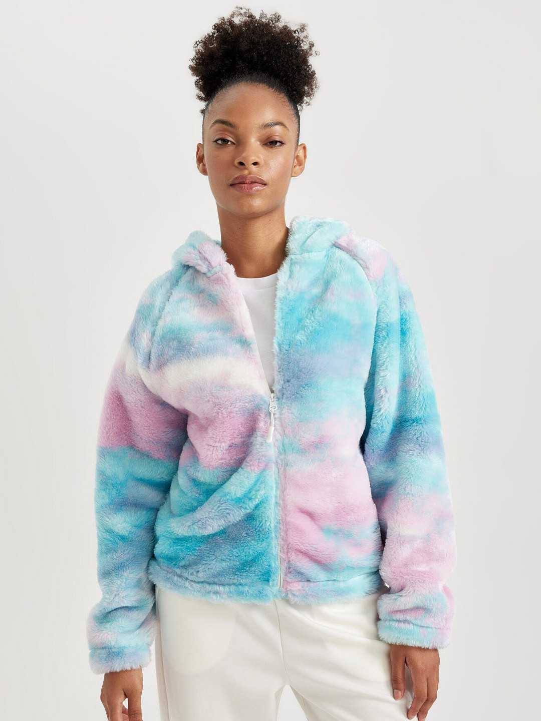 DeFacto Self Design Hooded Bomber Jacket