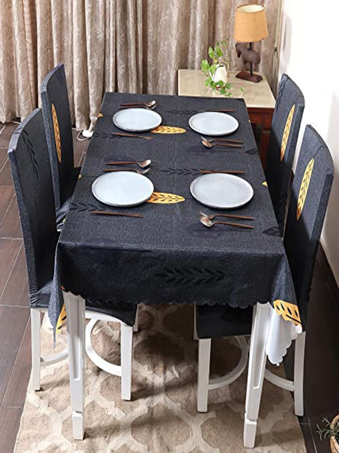 HOUSE OF QUIRK Grey Floral Waterproof 4-Seater Table Covers With Chair Covers
