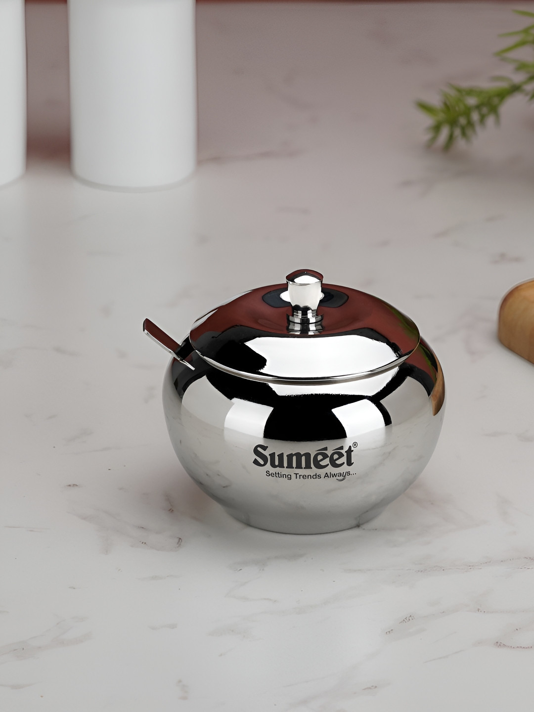 Sumeet Silver-Toned Silver Stainless Steel Dishwasher Safe Flip Top Fridge Container-330ml