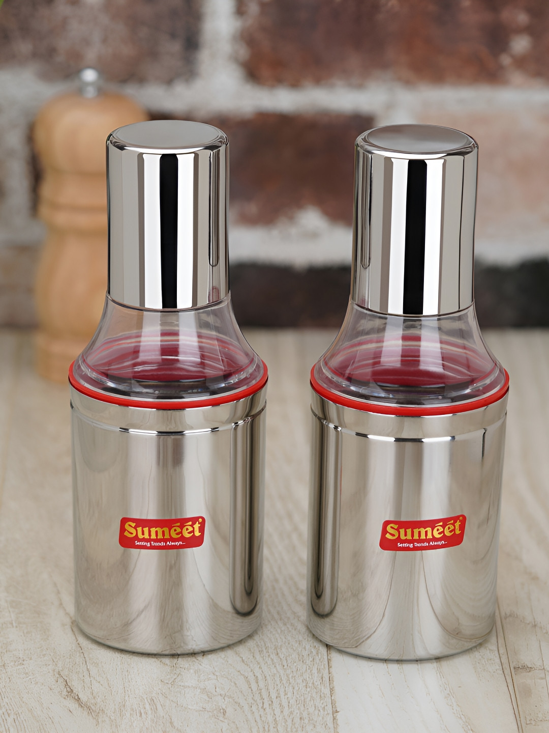 SUMEET Silver-Toned 2Pcs Stainless Steel Dishwasher Safe Nozzle Oil Dispensers 350ml