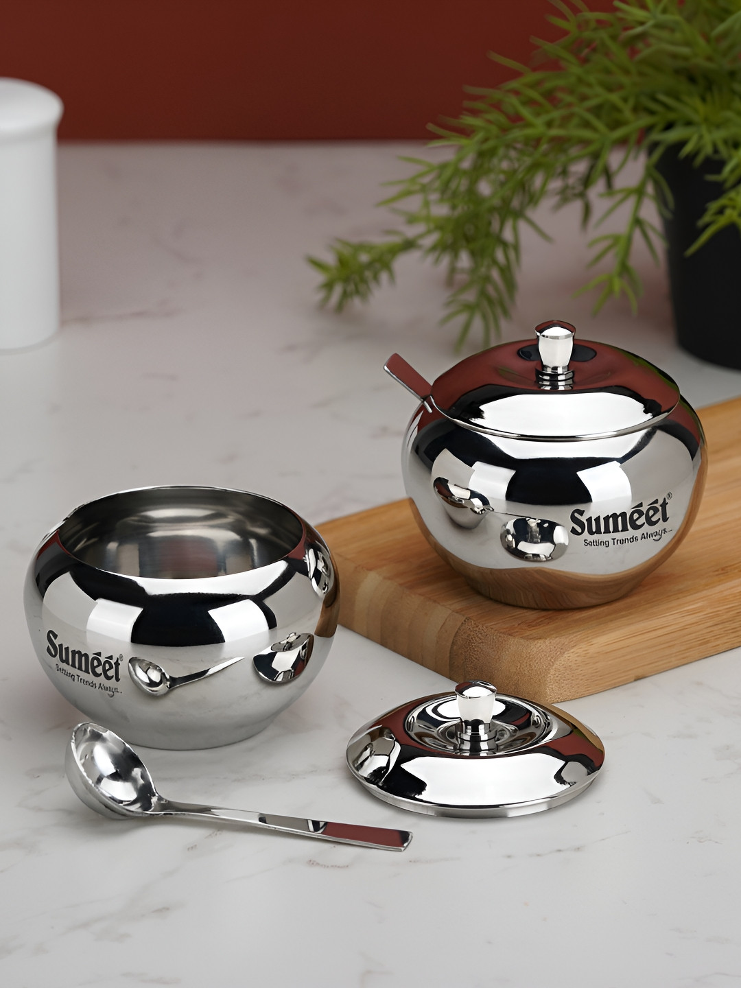 Sumeet Silver Stainless Steel Dishwasher Safe 2 Piece Flip Top Fridge Container-330ml