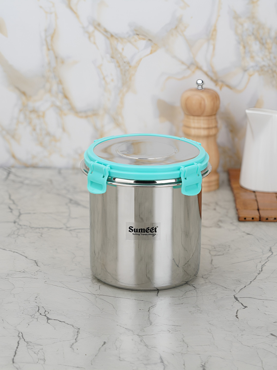 Sumeet Steelexo Silver Stainless Steel Air Tight Clip-On Graduated Container-1.3L